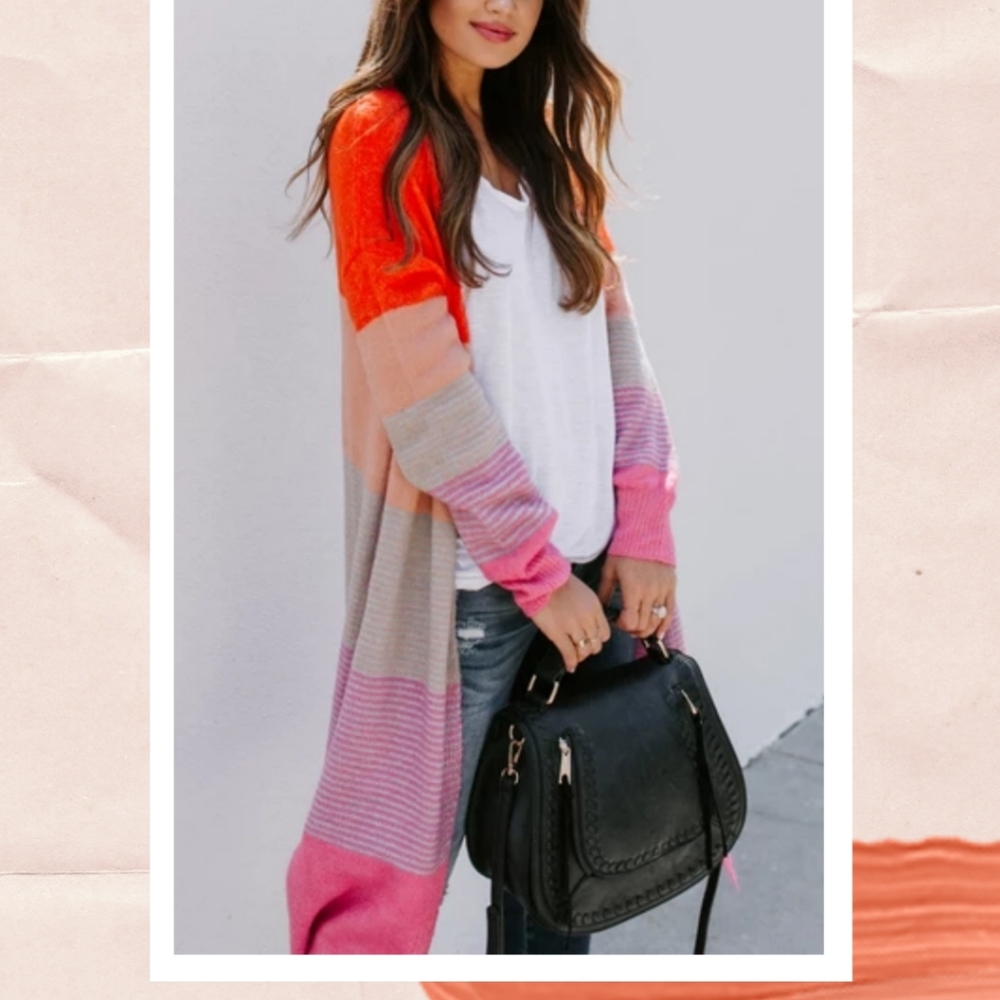 MULTI COLOR PINK LONG CARDI S/M